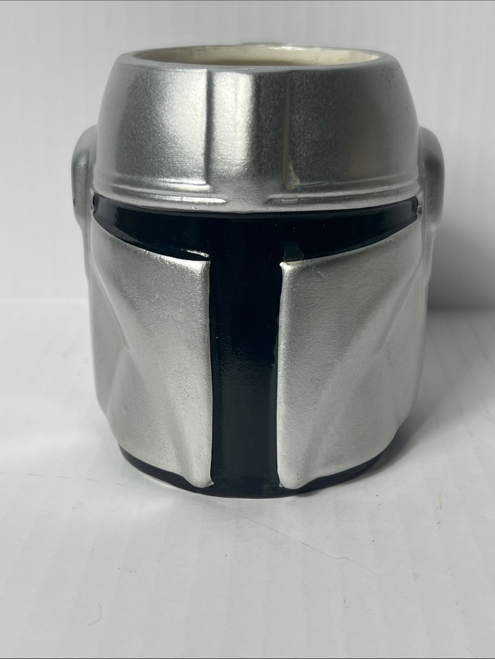 Silver and Black Ceramic Helmet Mug - Sculpted Starfighter Design